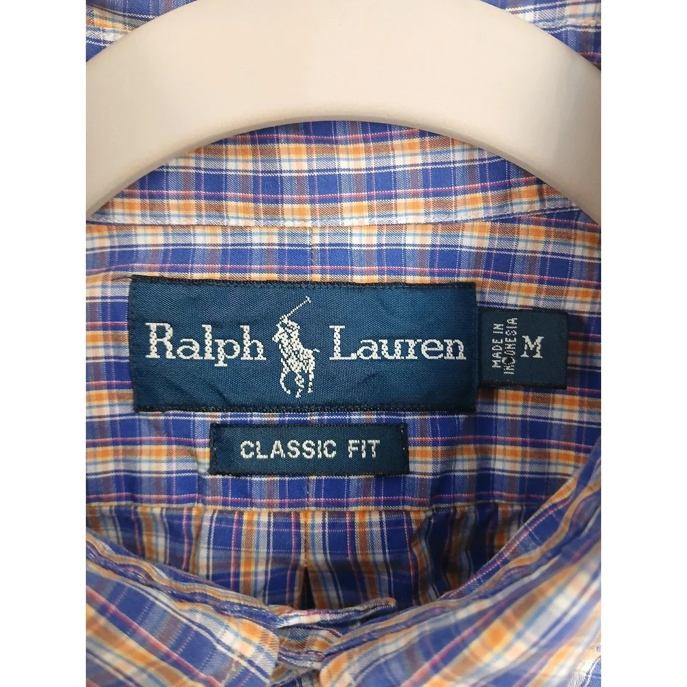 Ralph Lauren Shirt Mens Medium Blue Plaid Classic Fit Button‎ Down Long Sleeve